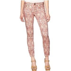 Free People Americana Ikat Red and Cream White Crop Skinny Jeans Size 24 Waist